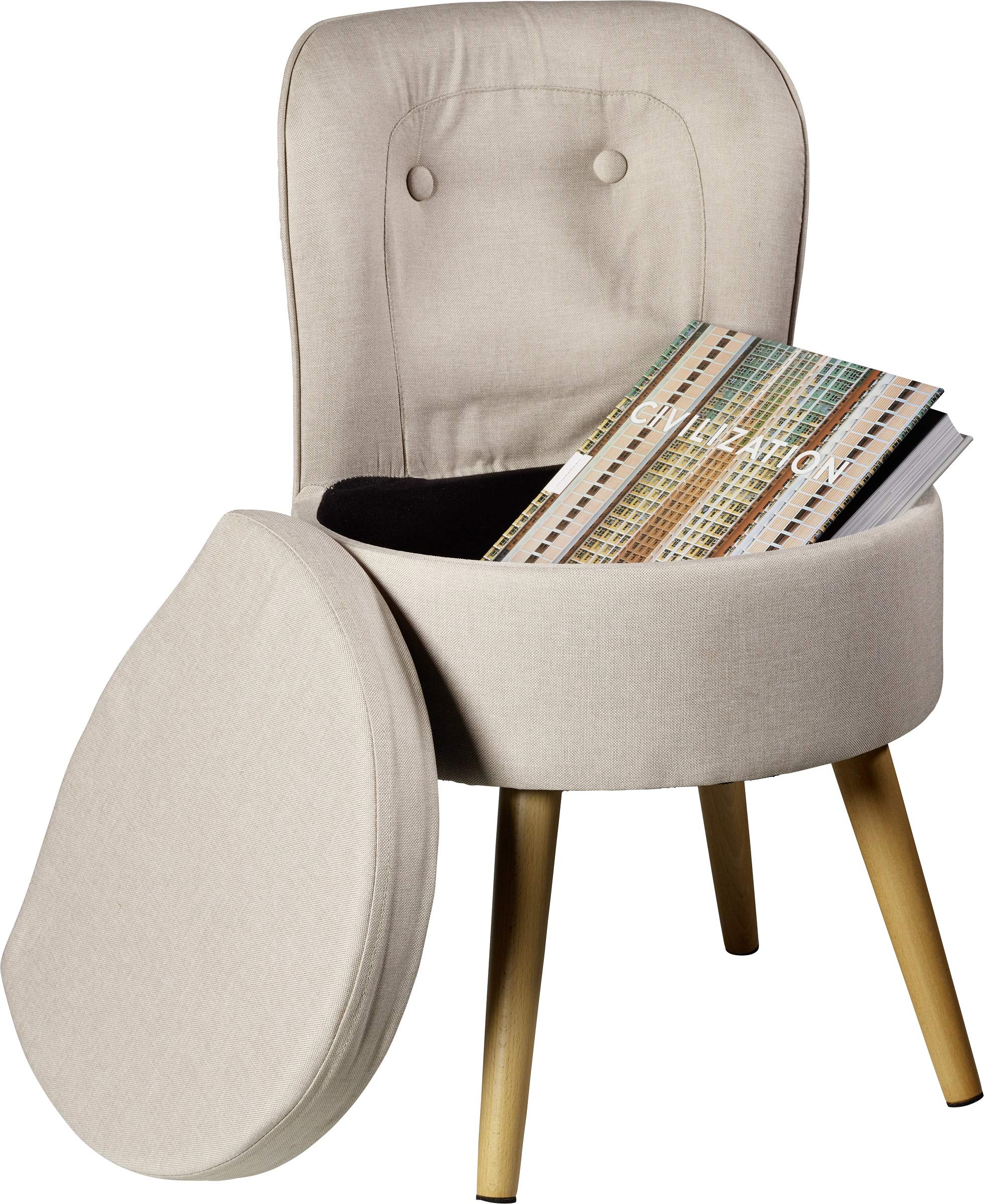 Echtwerk Poltrona imbottita "Vince", sedia con schienale alto, morbida imbottitura in gommapiuma, piedi in legno, 42 x 42 x 71 cm, 6,2 kg, colore: crema