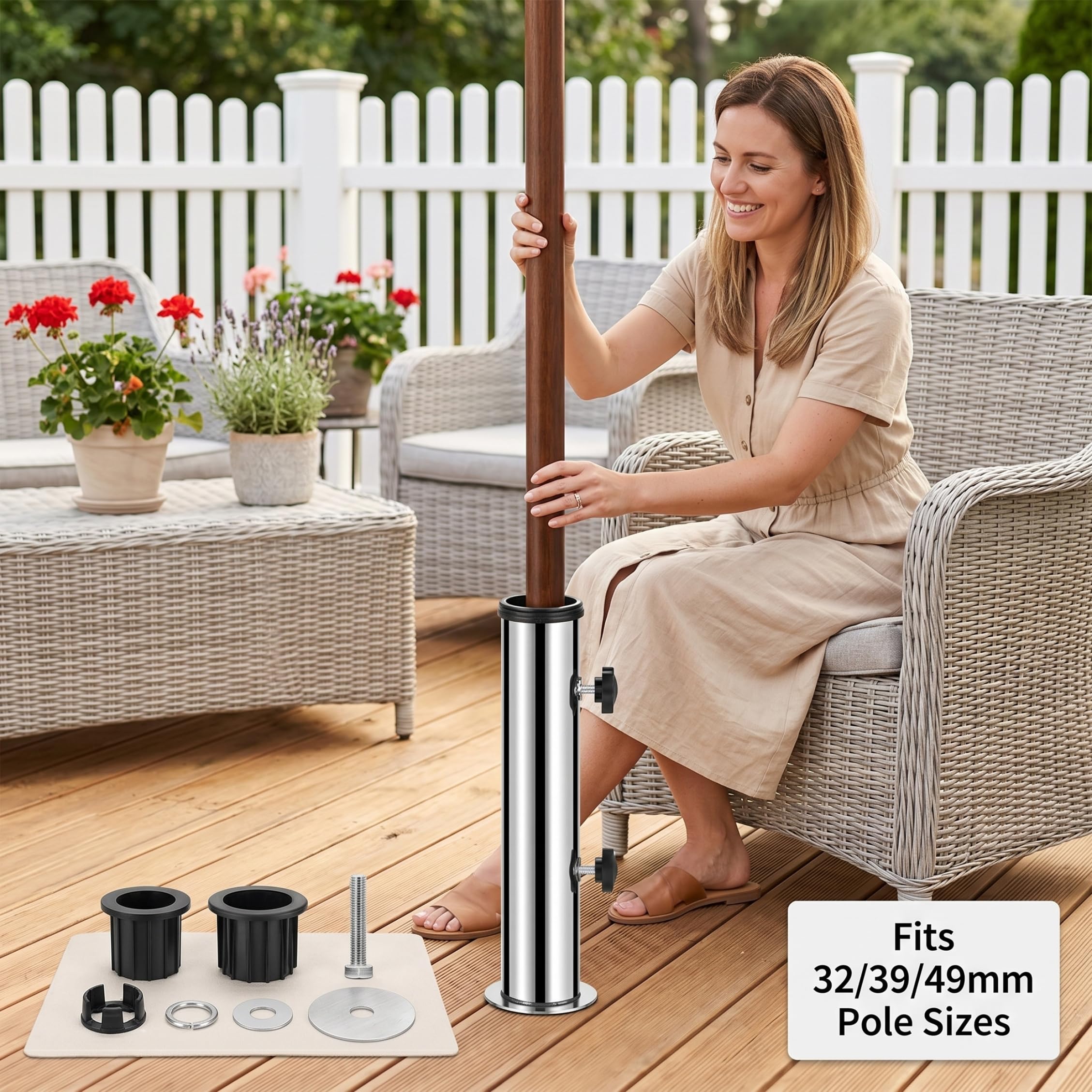 Base per ombrellone da Patio in Acciaio Inossidabile con Viti estese per Pali di Diverse Dimensioni