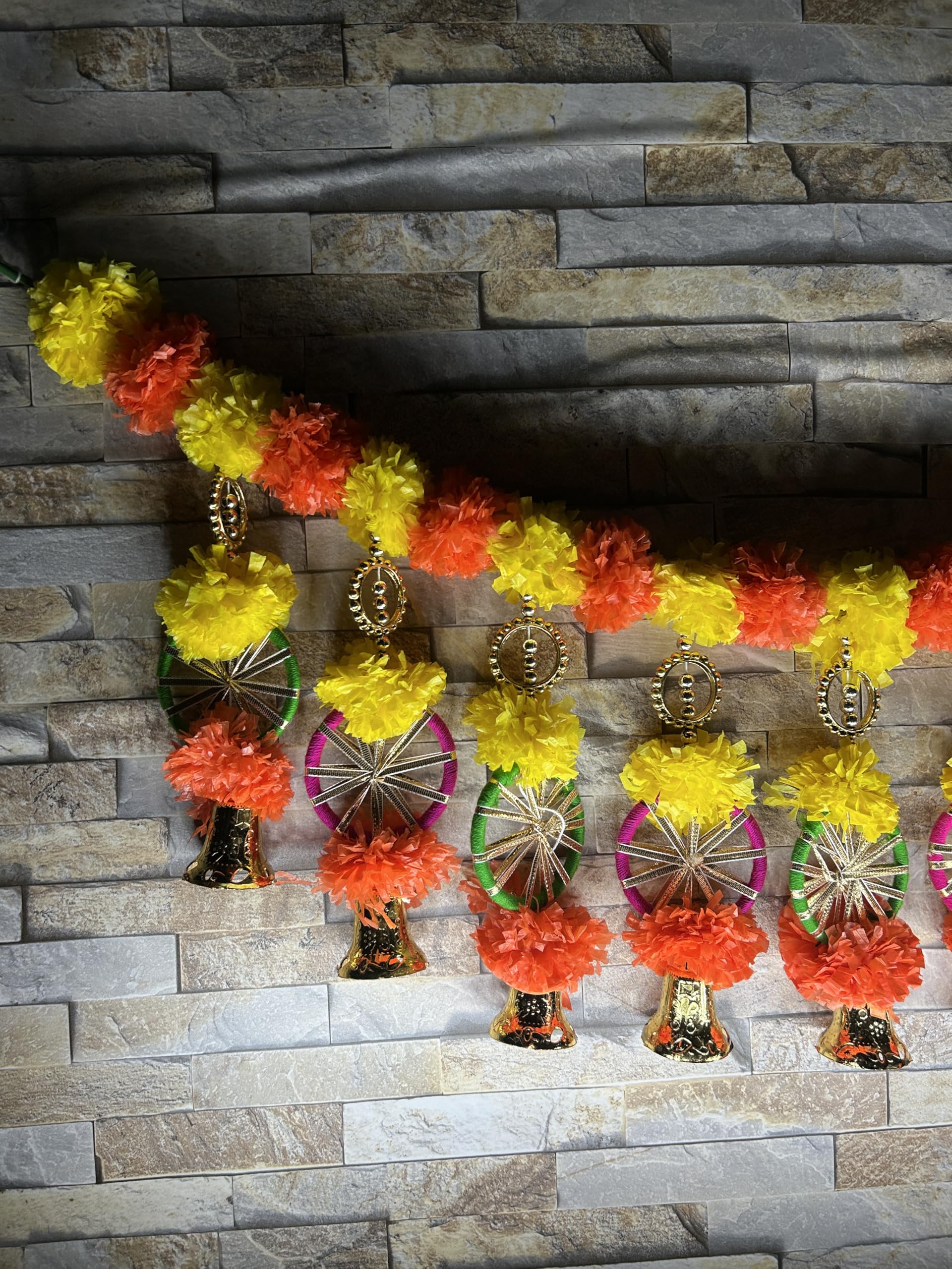 EXEMARTZ Traditional Door Hanging Toran, Artificial Marigold Garland with Golden Bells, Orange and Yellow (40 inches Length, Multicolor) 1