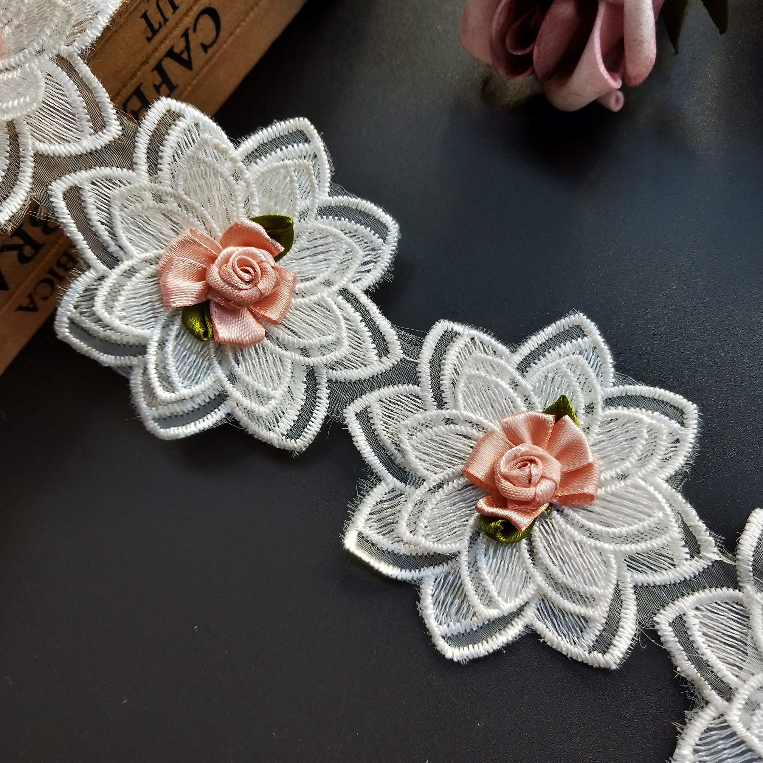 Ruban En Dentelle Avec Fleurs Blanches De 1,8 M De Long Et 4 Cm De Large - Style Vintage - Applique à Coudre Pour Robe De Mariée - Décoration De