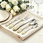 Gorgeous Baroque Silver Gold 18/10 Stainless Steel 20 Pieces Flatware Set, Anti-Rust Stainless Steel Cutlery Set Utensils Including Fork Spoon and Knife with Gift Box