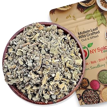 NY Spice Shop Mullein Leaf - 4 Ounce Wild Crafted Cut & Sifted Dried Mulleins Leaf Loose Herbs - Whole Leaves for Herbal Teas Infusions Tinctures Salves and Natural Blends - Bulk Dried Mullein Herb
