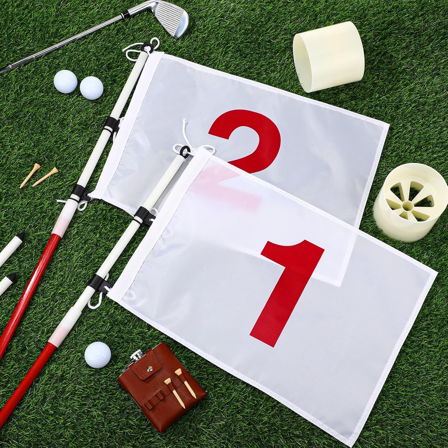 2 Pack Golf Flag Stick 6ft Putting Green Flag Golf Hole Cup Pole Pin Numbered Flags for Driving Range Backyard Yard Putting Green and Chipping Greens Gifts
