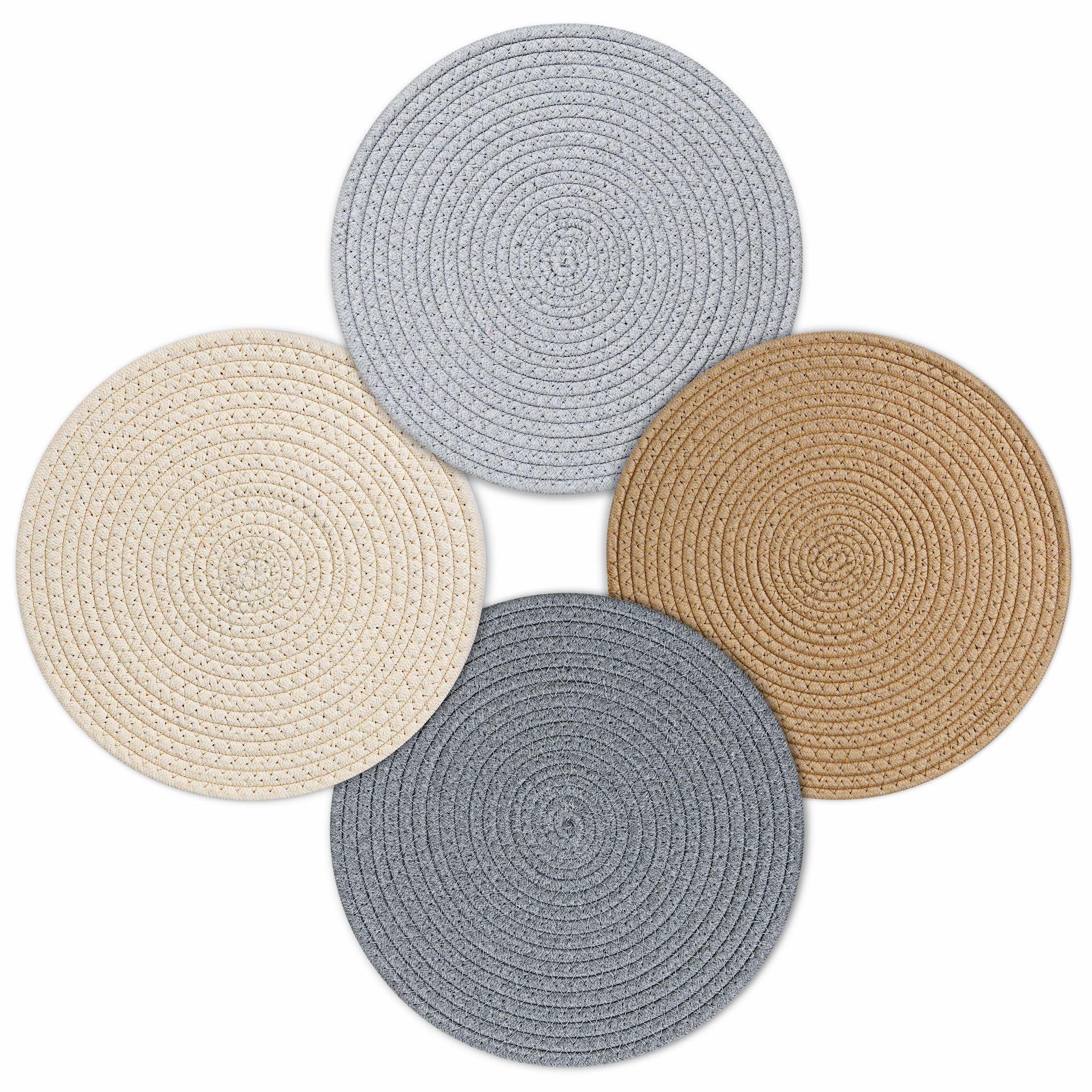 fanquare Cotton Rope Woven Place Mats, Christmas Placemats Set of 4, Heat Resistant Non Slip Woven Table Mats