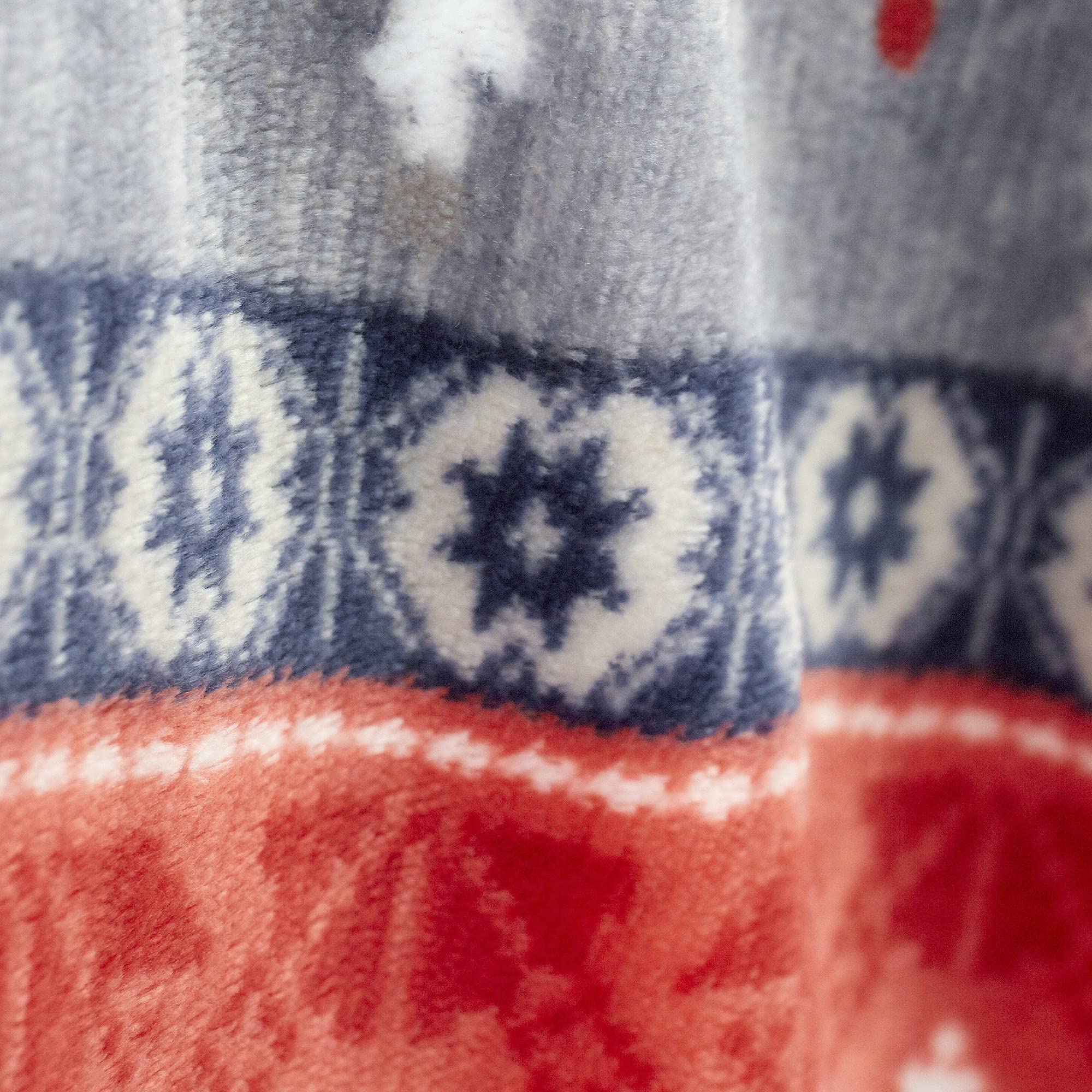 Happy Linen Company Couverture en Polaire Sherpa - Motif Nordique - Chaud/Fausse Fourrure - Rouge - XXL