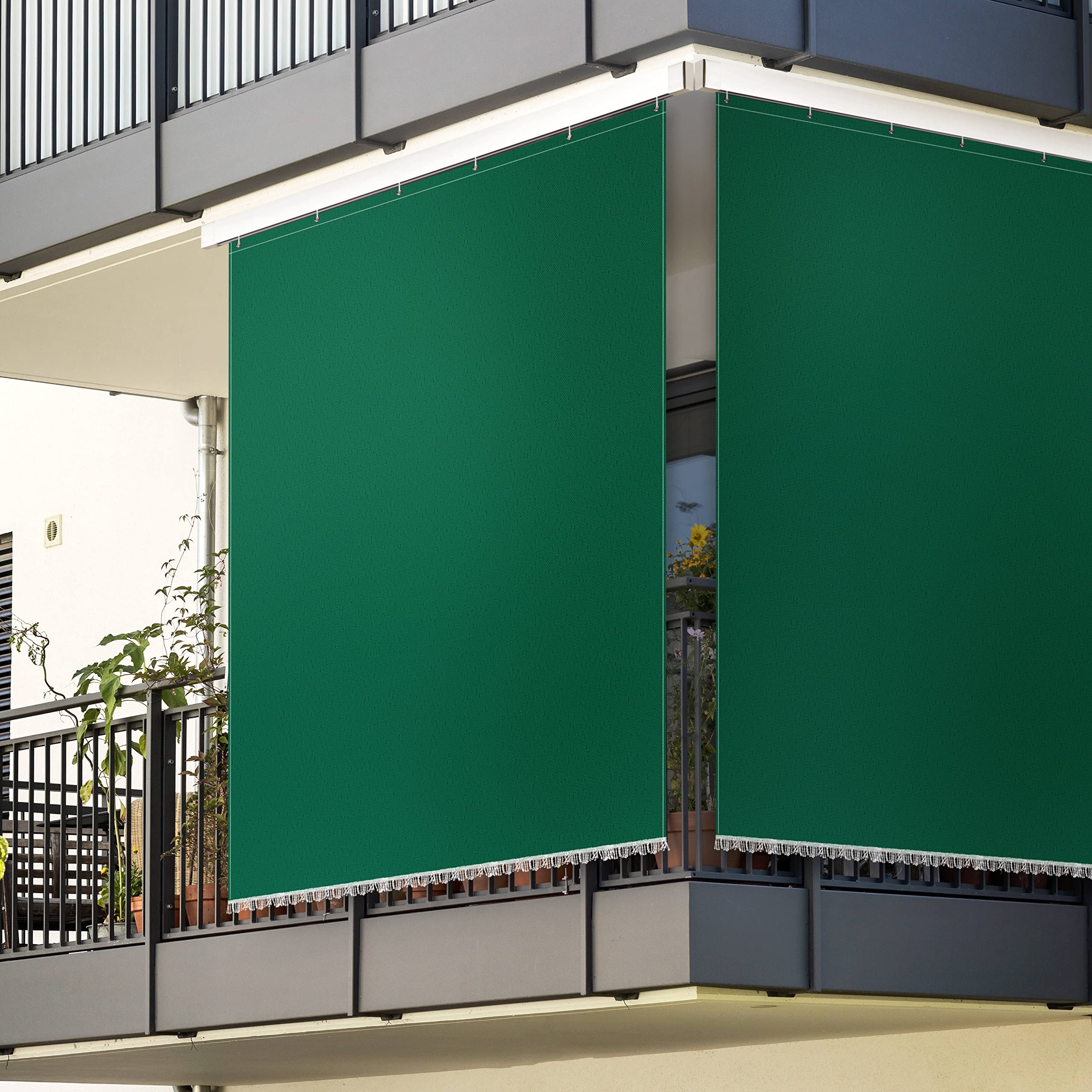 Cortina de Sol a Rayas en caída balcón Ventana terraza con Kit de 6 Anillas y Ganchos de Tejido Resistente a desgarros de Exterior para Puerta de casa jardín Bar Pub cenador Medidas 145x250 cm Aprox