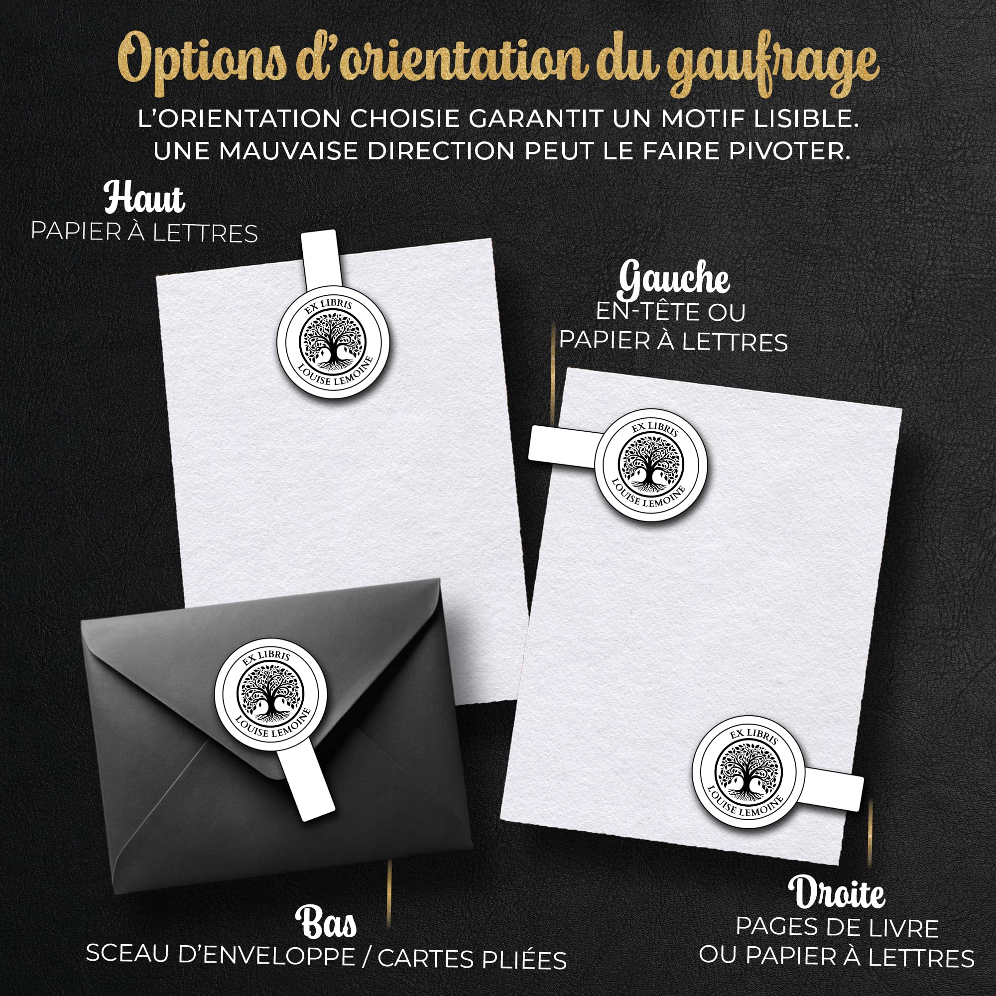 Embosseur Ex Libris personnalisé pour livres – Tampon à sec avec nom gravé, 41 mm – Pince à gaufrage de bibliothèque – JUST REFINE (Insignia Eternitas)