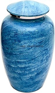 Hind Handicrafts Sky Blue Marble Finish Cremation Urn for Human Ashes - Adult Funeral Urn Handcrafted - Large Burial Urn for Human Ashes - Bag Included - 7.5