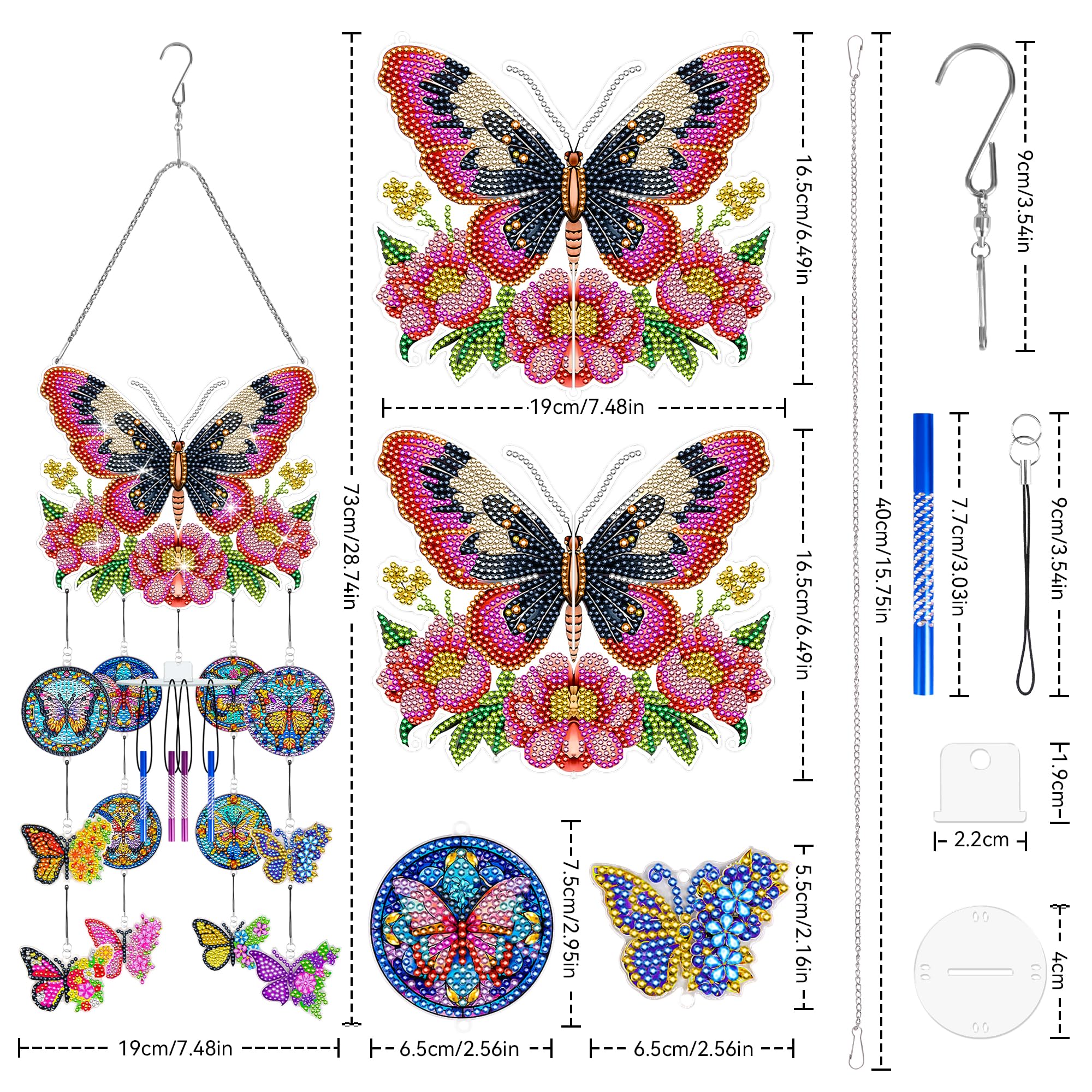 Set fai da te con diamanti per pittura a forma di sole, set di ciondoli a forma di farfalla, 5D, con cristalli su entrambi i lati, set per decorazioni per la casa, il giardino, le finestre