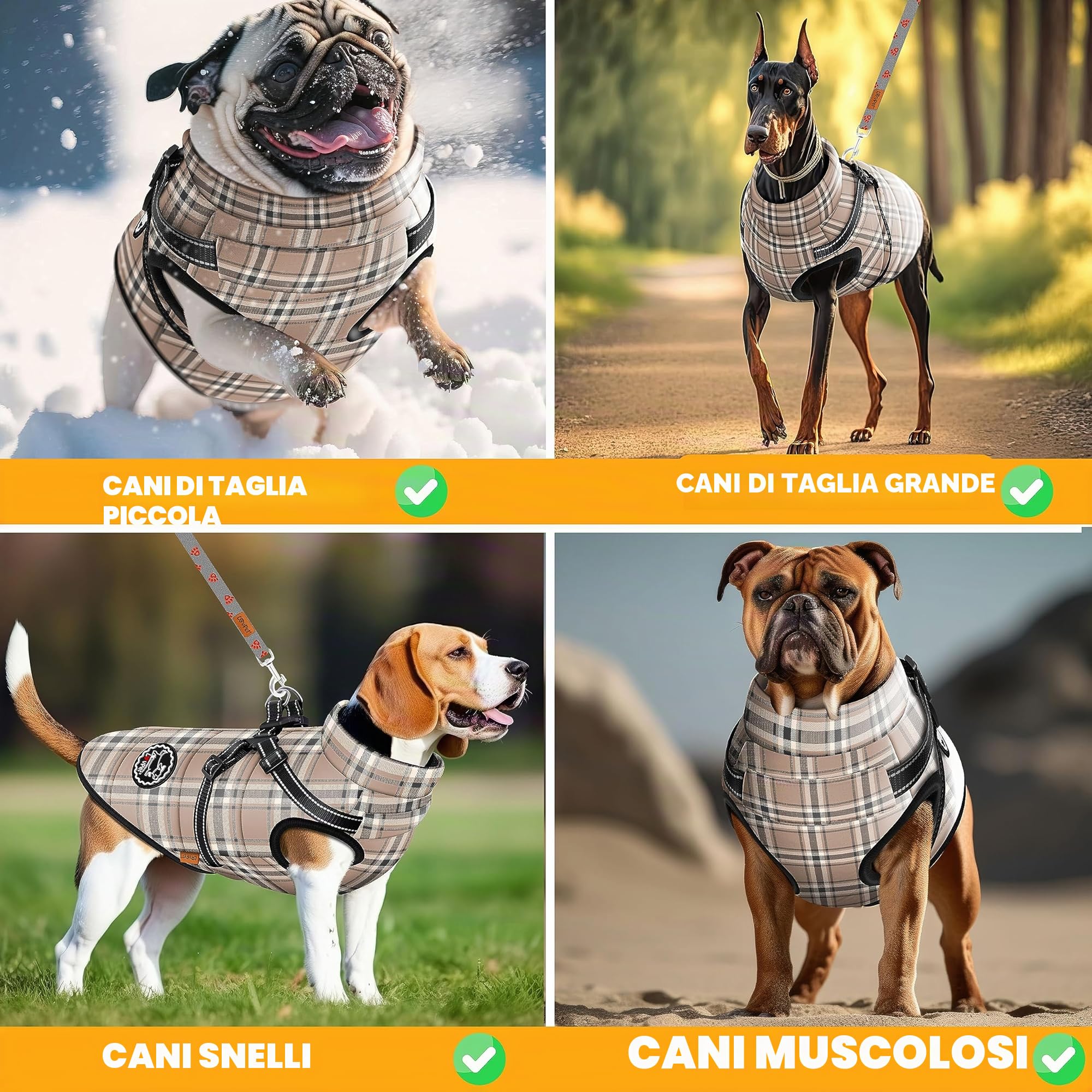 Lovpet® Giacca per Cani con Pettorina, con 45 Sacchetti per Escrementi + Dispenser per Cani, Gilet Invernale Imbottito, Impermeabile, con Cintura Toracica, riflettori, Anello a D 5XL, Beige
