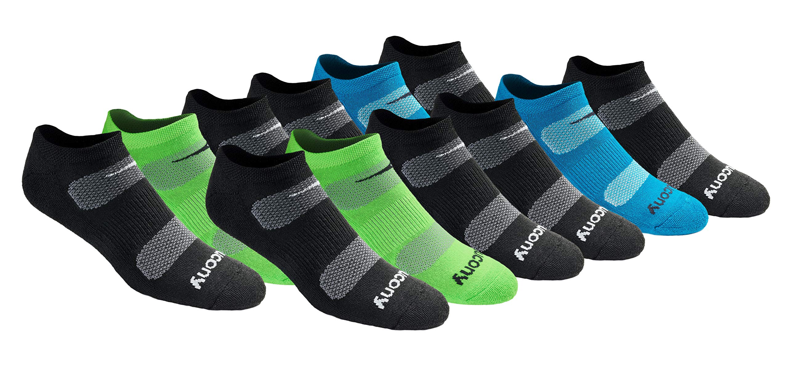 Saucony Men's RunDry Mesh Ventilating Comfort Fit Performance No-Show Socks, Available in M-XXL (6, 12, 18 Pairs)