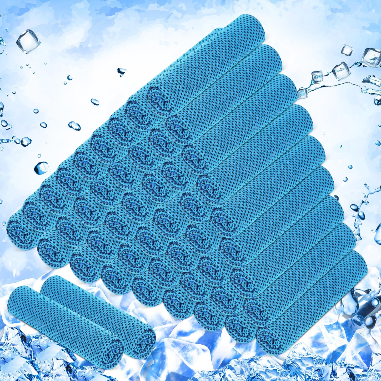 Confezione da 50 Asciugamani rinfrescanti 40"x12" Asciugamani da Yoga Traspiranti Morbidi e Freschi in Microfibra per Allenamento,Collo e Viso,Palestra Golf Sport Corsa (Azzurro)