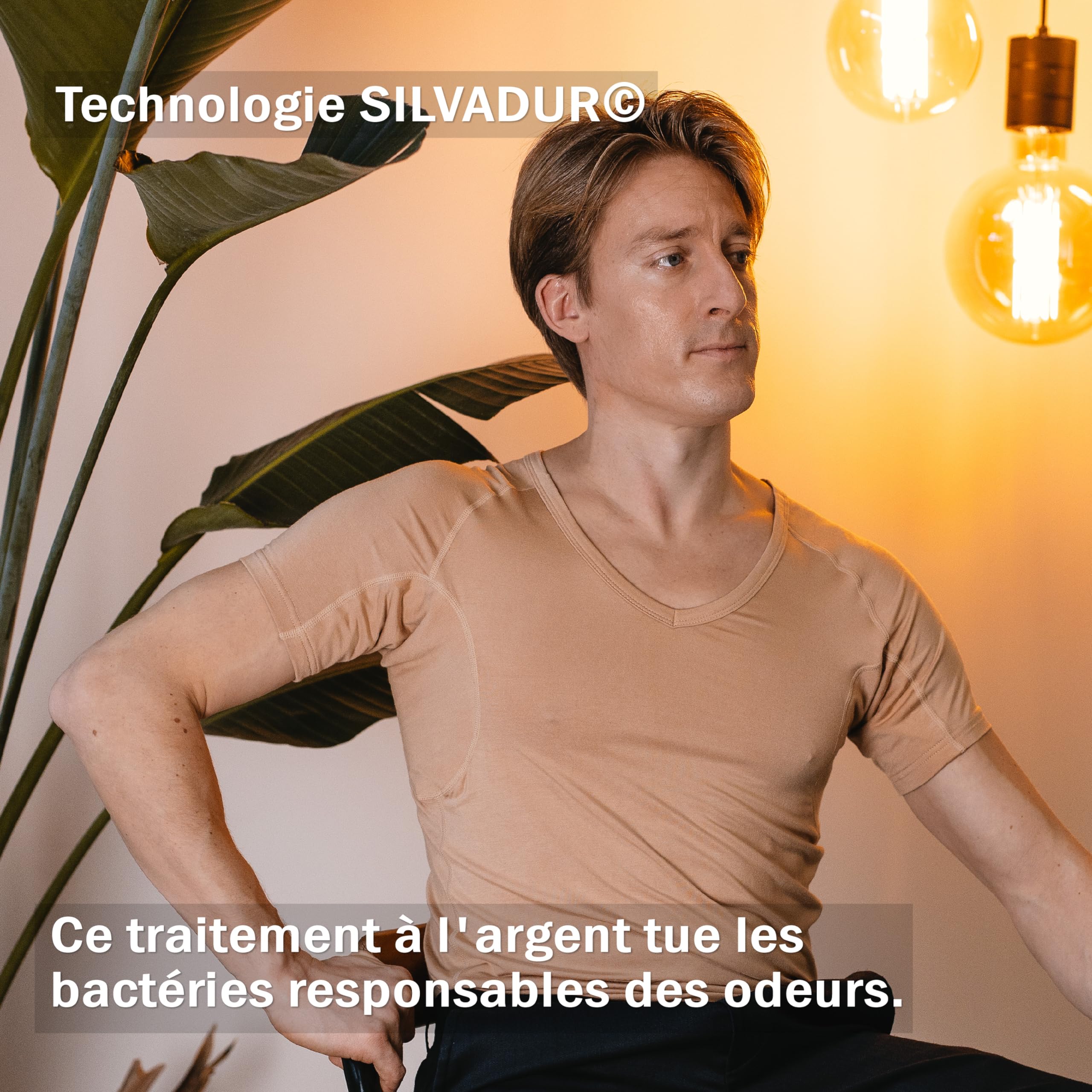 Chemise Anti-Transpiration - T-Shirt Anti-Taches de Transpiration - Maillot de Corps Anti-Transpiration - avec ArmPads Pro et Traitement argenté - Homme - Col en V