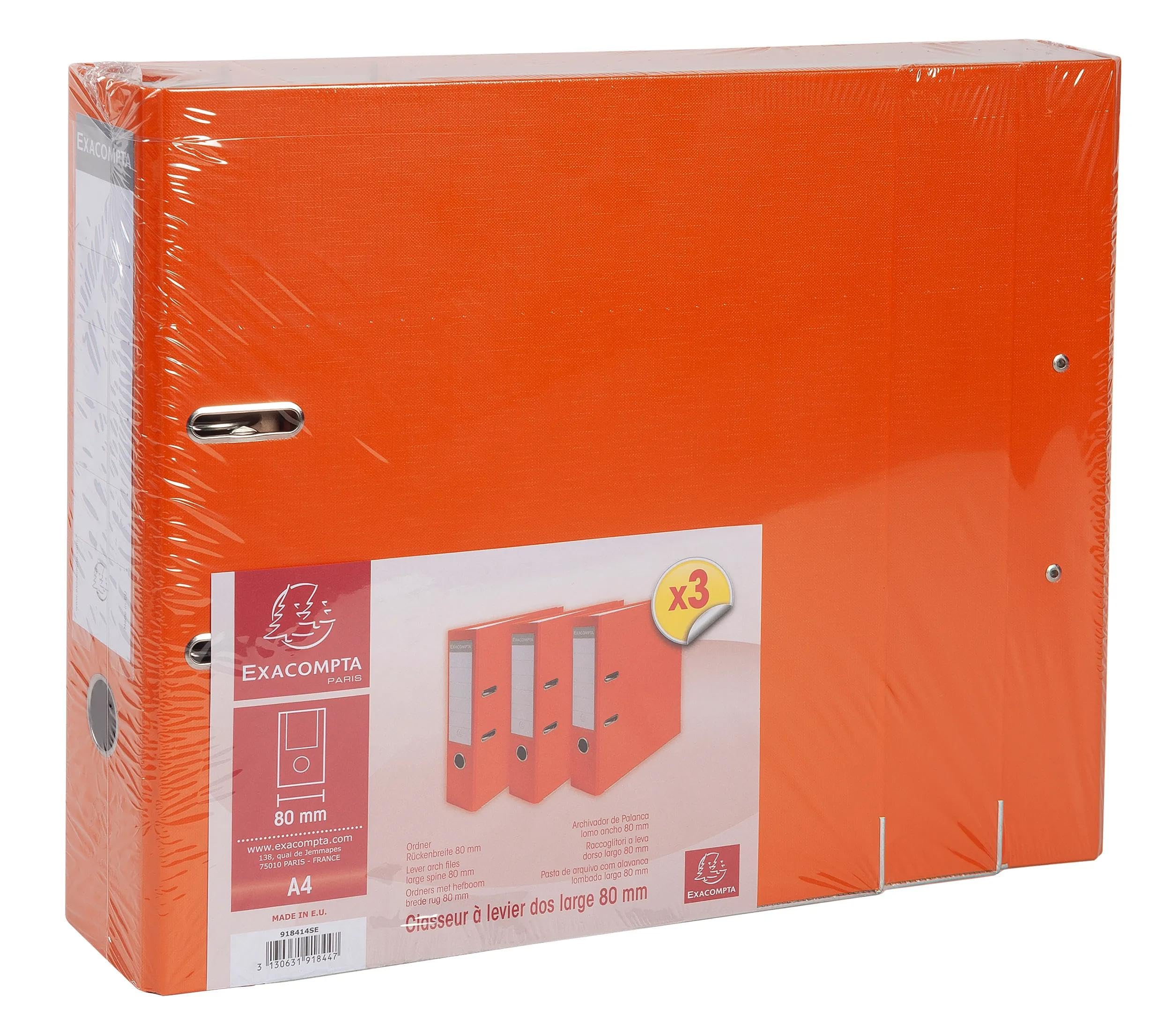 Exacompta - Réf. 918414SE - Carton de 4 lots de 3 classeurs à levier - Dos 75mm - Avec étiquette - A4 - Dimensions 31,8x28,5 cm - Extérieur en polypropylène/intérieur en papier - Orange