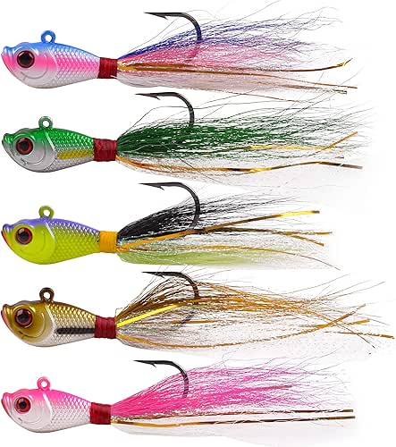 Bucktail Jigs Saltwater Hair Jig Lures, 5pcs Bucktail Jigs Fishing