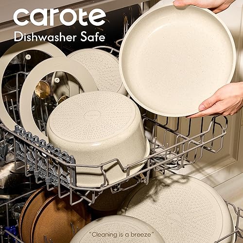 Miniatura 4 de CAROTE Juego de 22 ollas y sartenes antiadherentes, juego de utensilios de cocina de cerámica, juego de cocina de RV con asas extraíbles, apto para