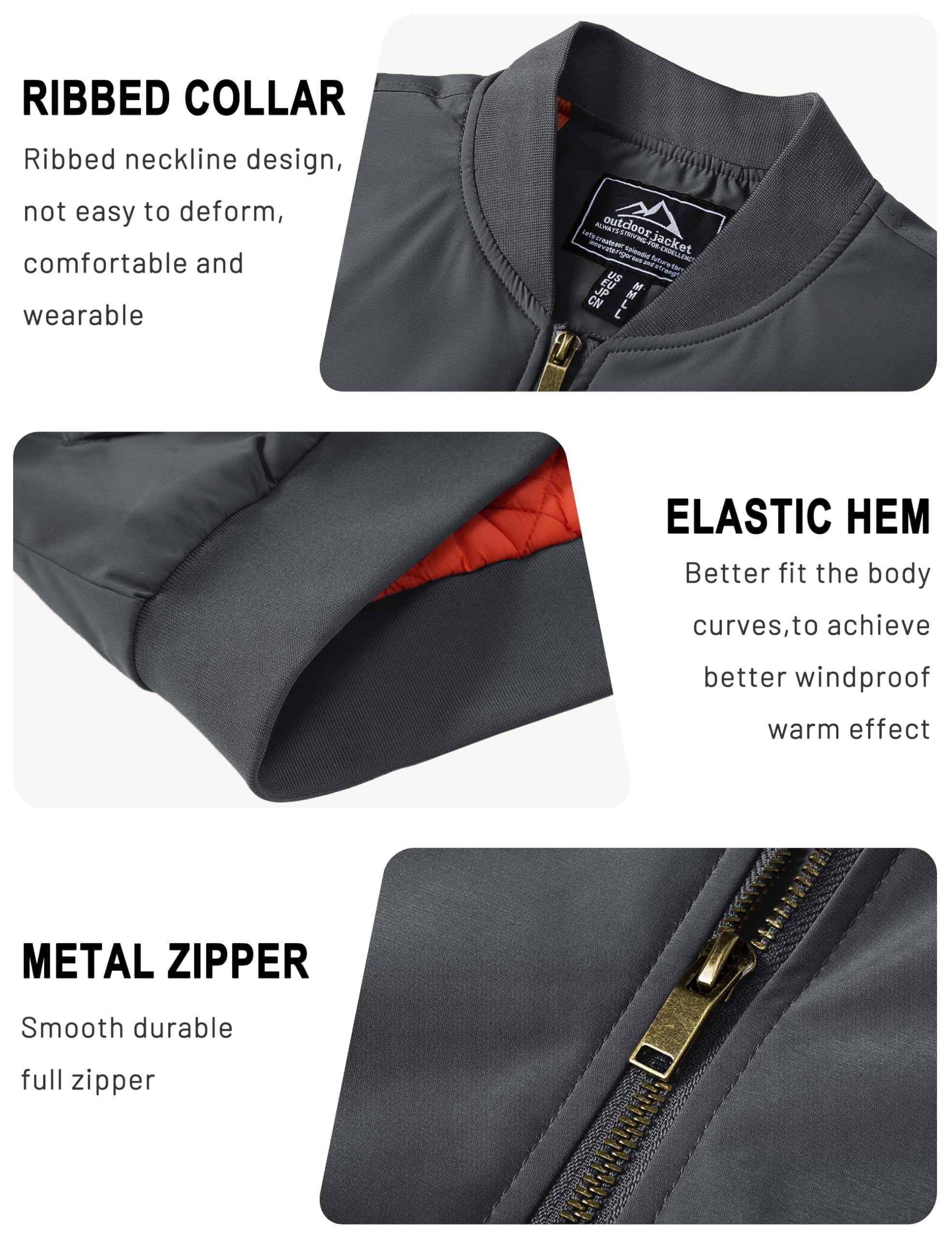 TACVASEN Uomo Giubbotto bomber Jacket Autunnale Calda Sportiva Tempo Libero Casual