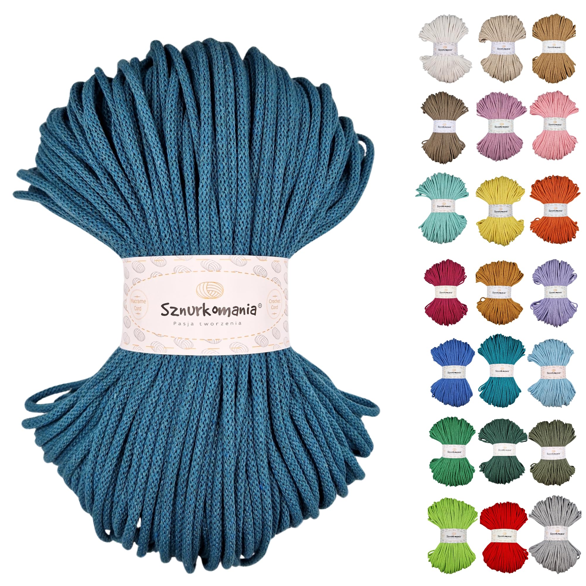 Sznurkomania Maritime Premium Cotton Cord - 5 mm x 100 m, 46 Colours, Braided for Crochet & Macrame