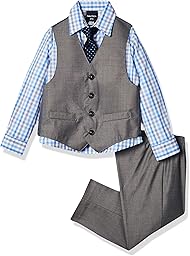 Nautica Boys' 4-Piece Formal Suit Set with Vest, Pants, Collared Dress Shirt, and Tie