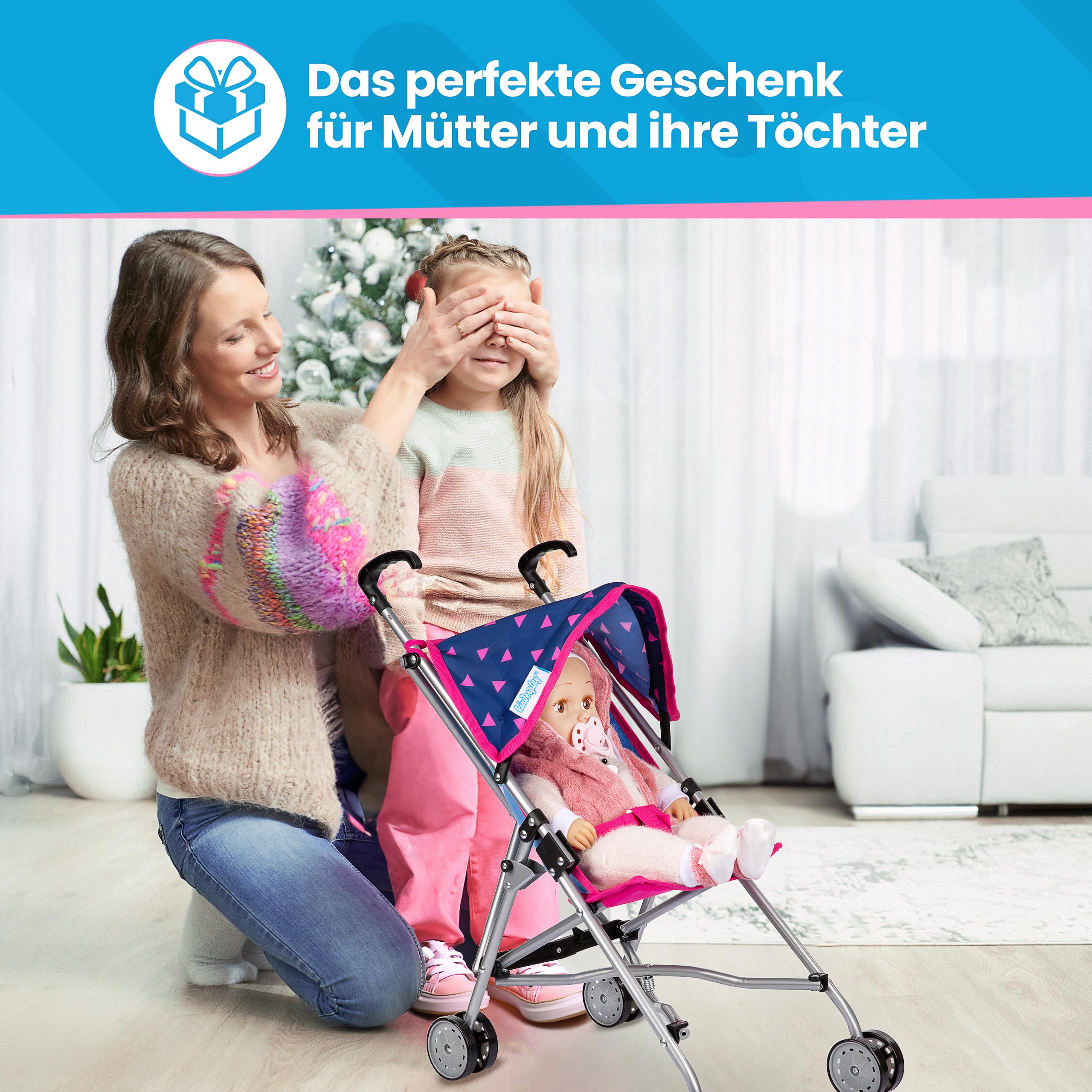 Kinderplay wózek dla lalek, wózek spacerówka – lekka stabilna konstrukcja, wysokość do rączki 54 cm model KP0290T