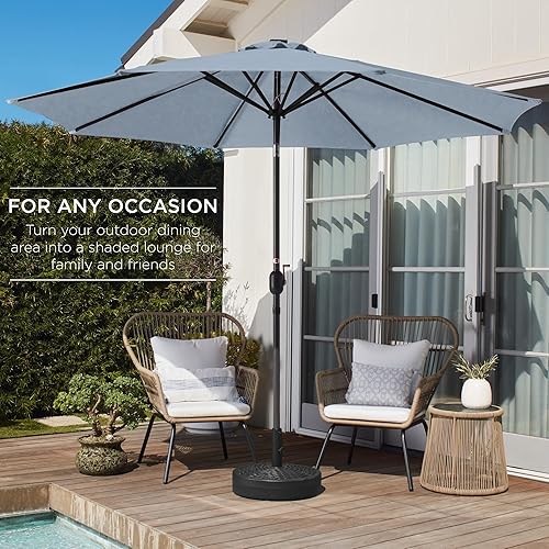 Miniatura 10 de Best Choice Products Sombrilla de patio de poliéster de acero al aire libre de 10 pies con manivela, botón fácil de presionar, inclinación,