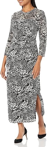Anne Klein Printed Side Ruched Midi Dress Robe, Anthracite/Améthyste, 2X Femme