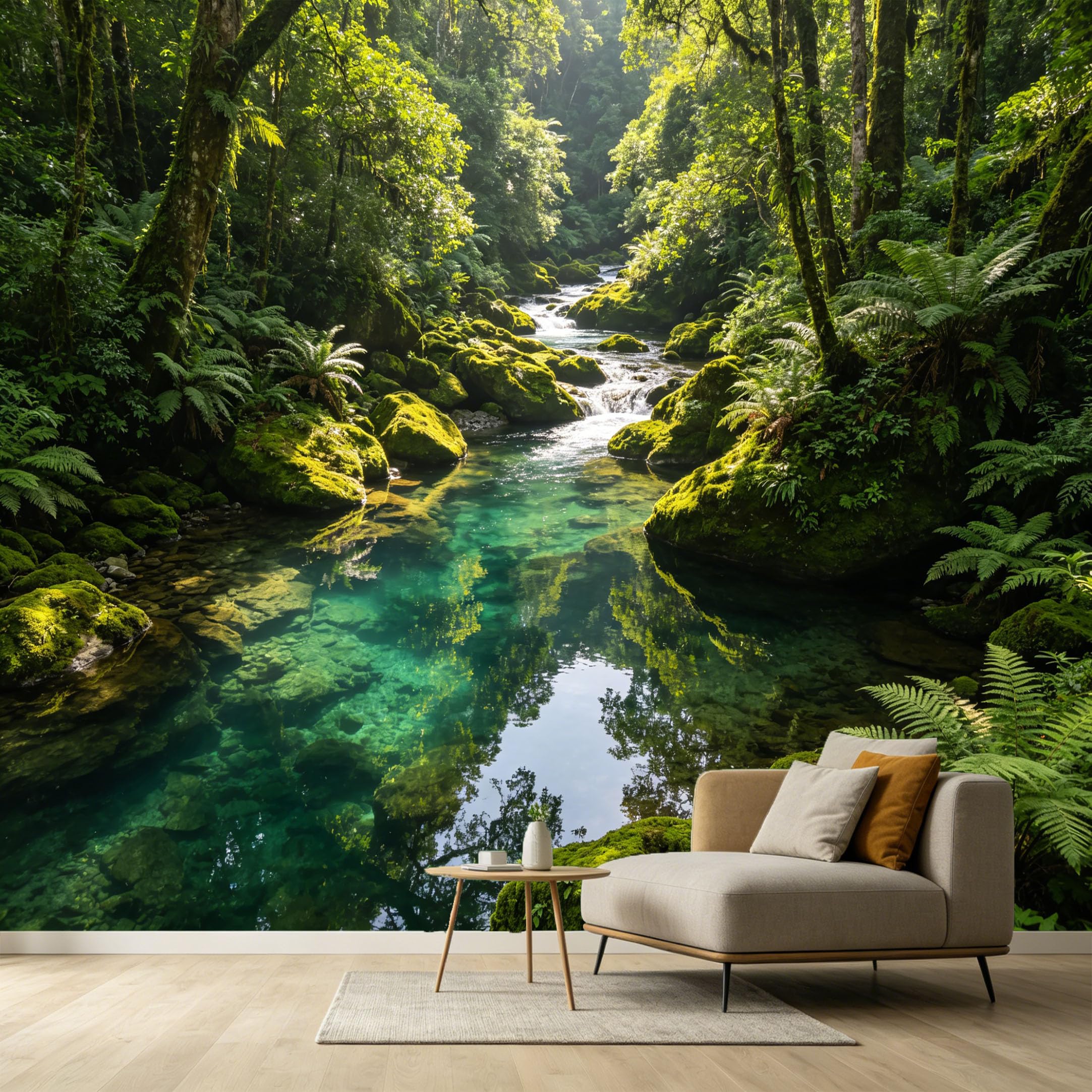 Custom Size Wall Murals Forest Stream Landscape Tropical Ferns Mossy Rocks SelfAdhesive Wall Fabric Removable Large Wallpaper for Photo Living Room Interior Decor
