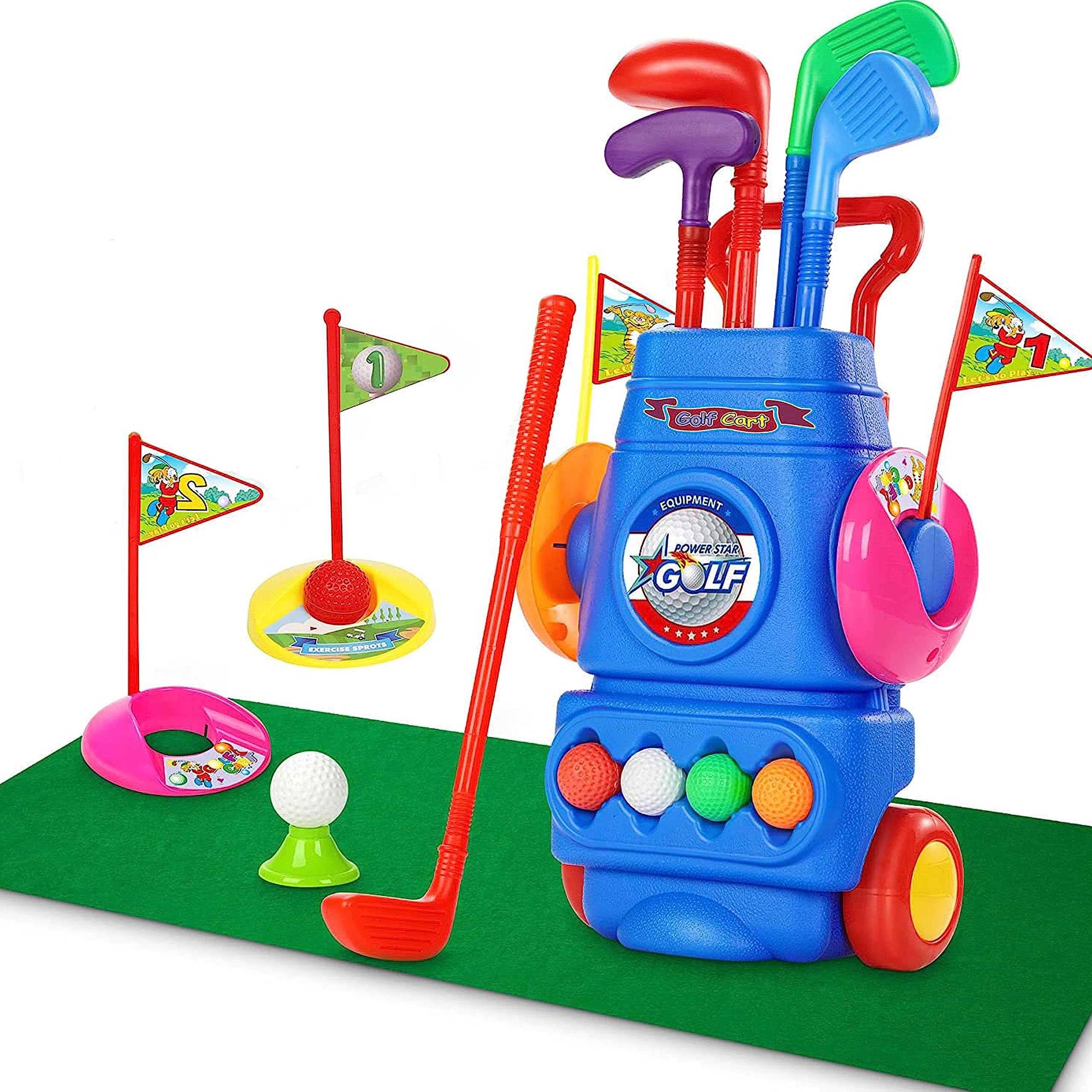 BambiboKids Golf Set - 14 Pcs, Toddler Golf Clubs Set | Kids Golf Club Set | Golf Toys For Boys And Girls | Toy Golf Clubs For Kids 3-5 | Toy Golf Carts For Kids | Toddler Golf Clubs 3-5 Years (Blue)