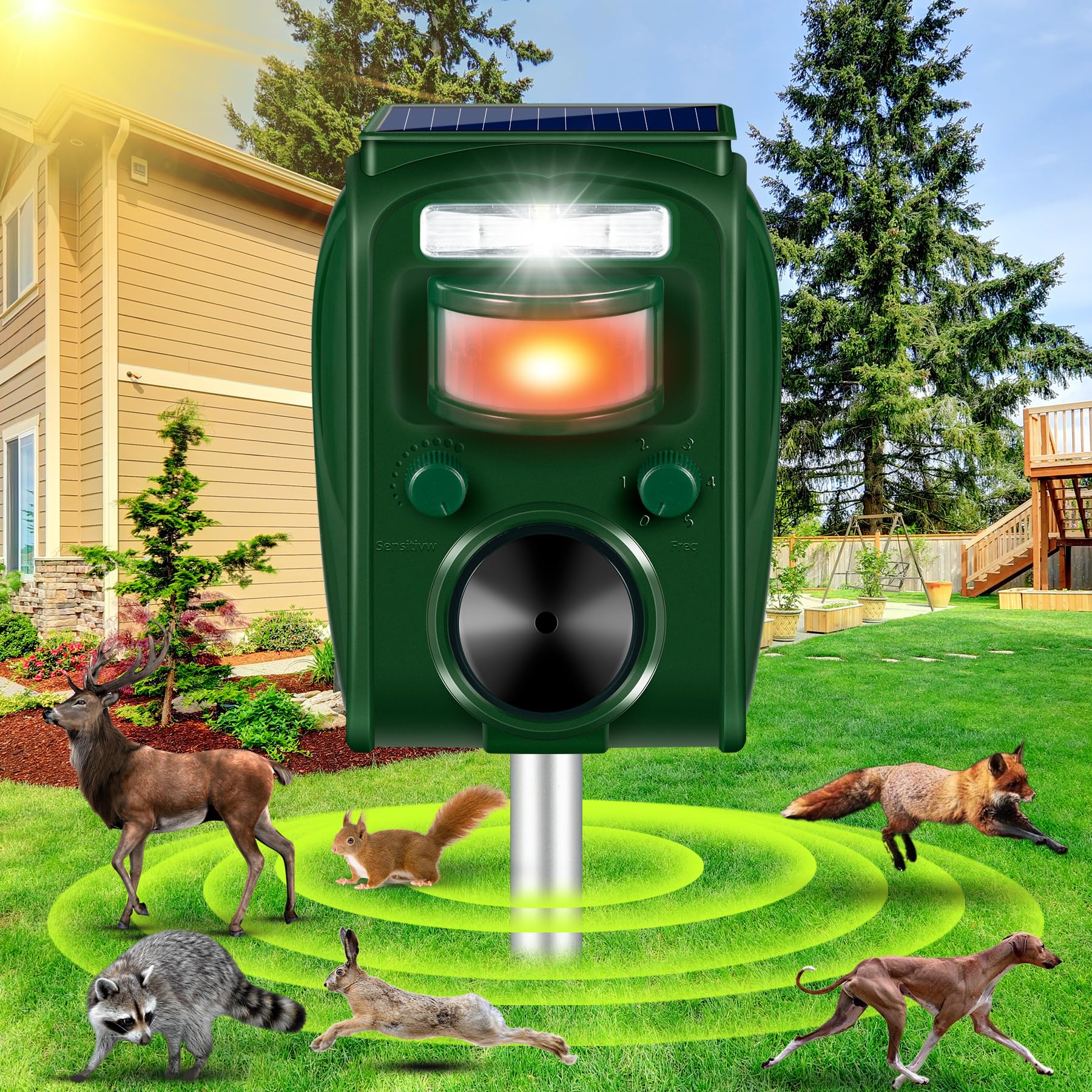 2024 Upgraded Ultrasonic Animal Repellent Outdoor,Cat Repellent Solar Animal Repeller with Motion Sensor Strobe Light Deer Repellent to Scare Rabbit Squirrel Coyote Raccoon Skunk Repellent for Yard