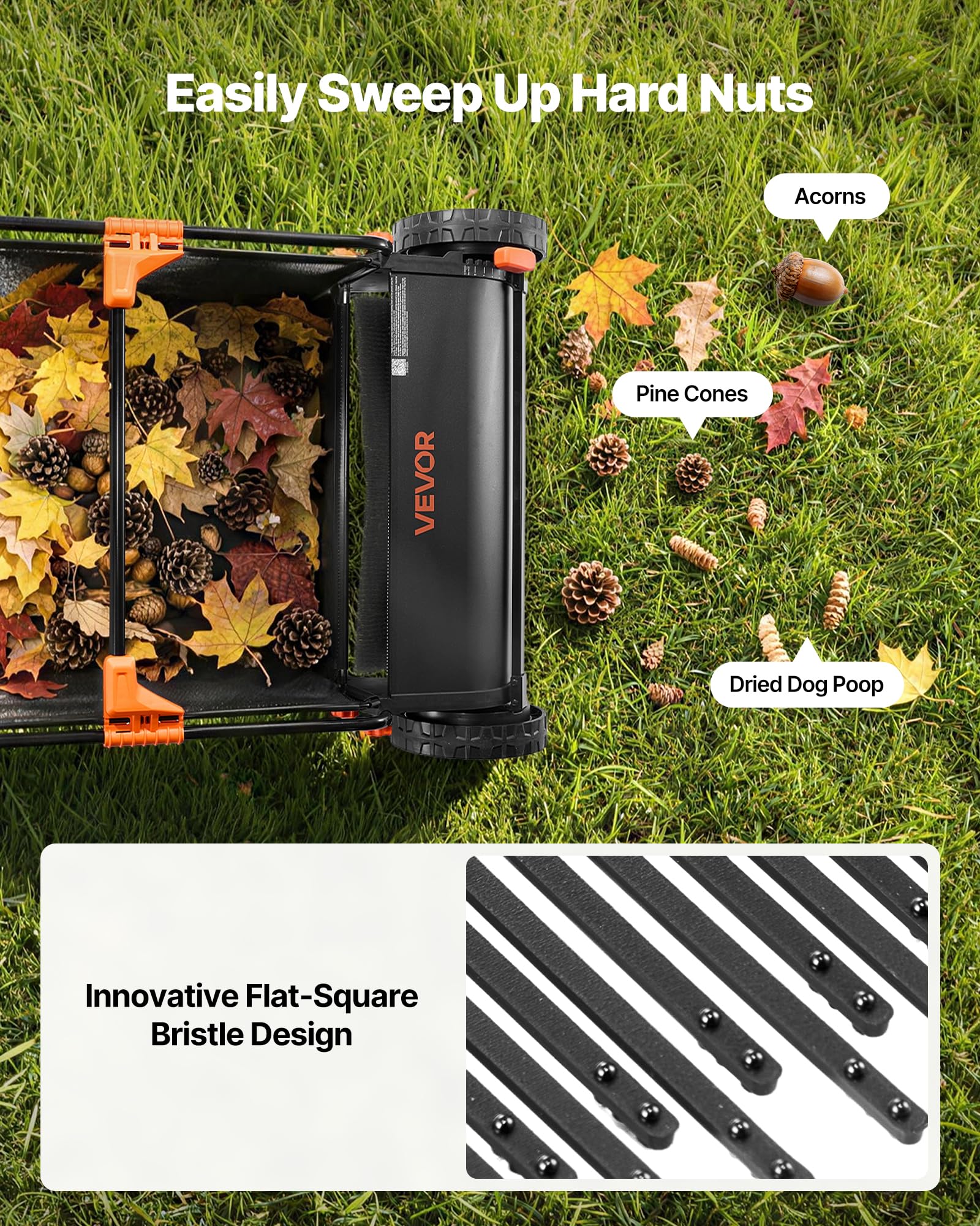 VEVOR Cepillo de Recambio para Máquina Barredora de Césped 76,2 cm, Paquete de 3 Piezas, Cepillo de Repuesto Compatible con Peinadora de VEVOR, para Limpiar Hierbas Hojas en Jardín Acera Parque Patio