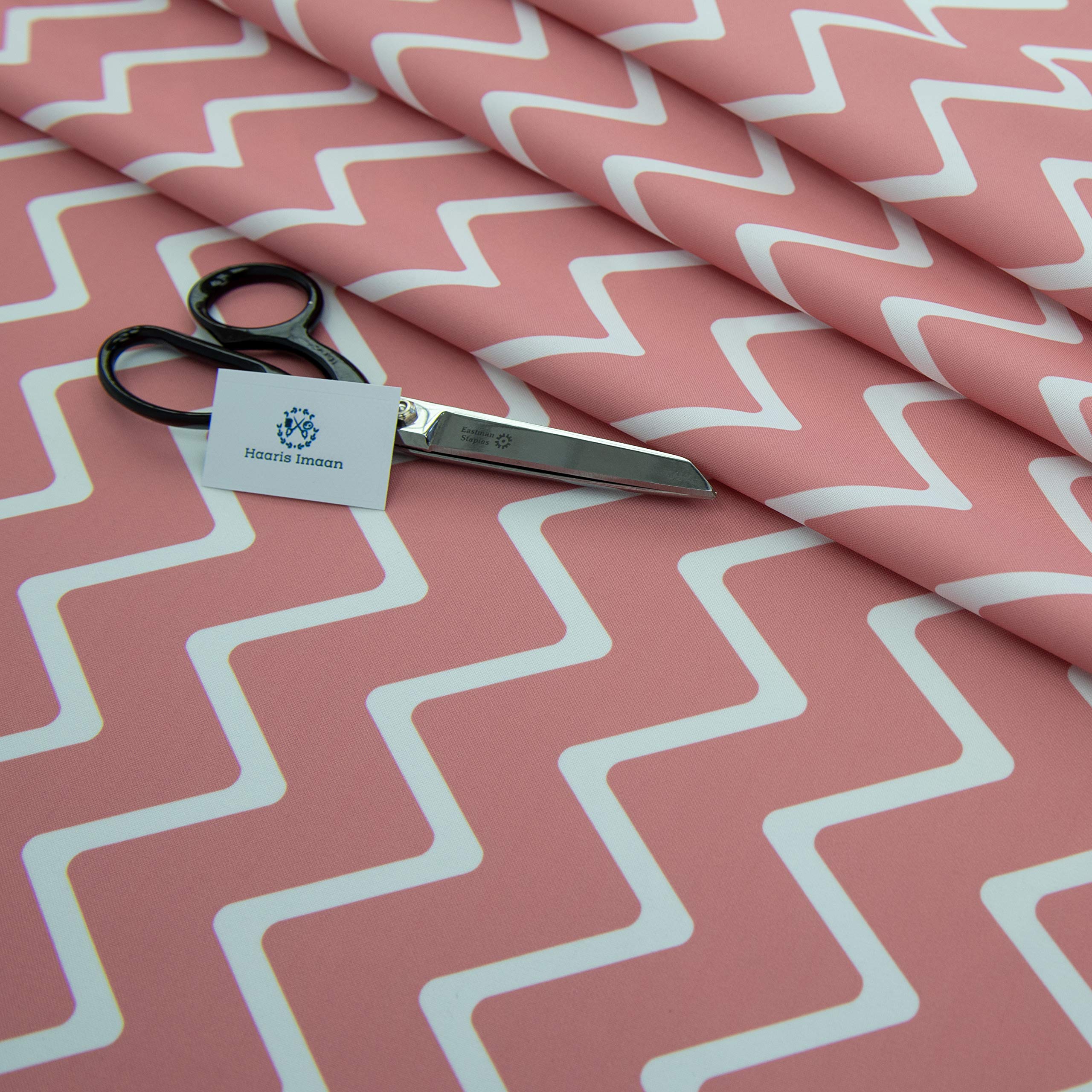 Haaris Imaan Arabesque Collection Printed Water Resistant Upholstery Fabric Half Metre, Chevron Pink