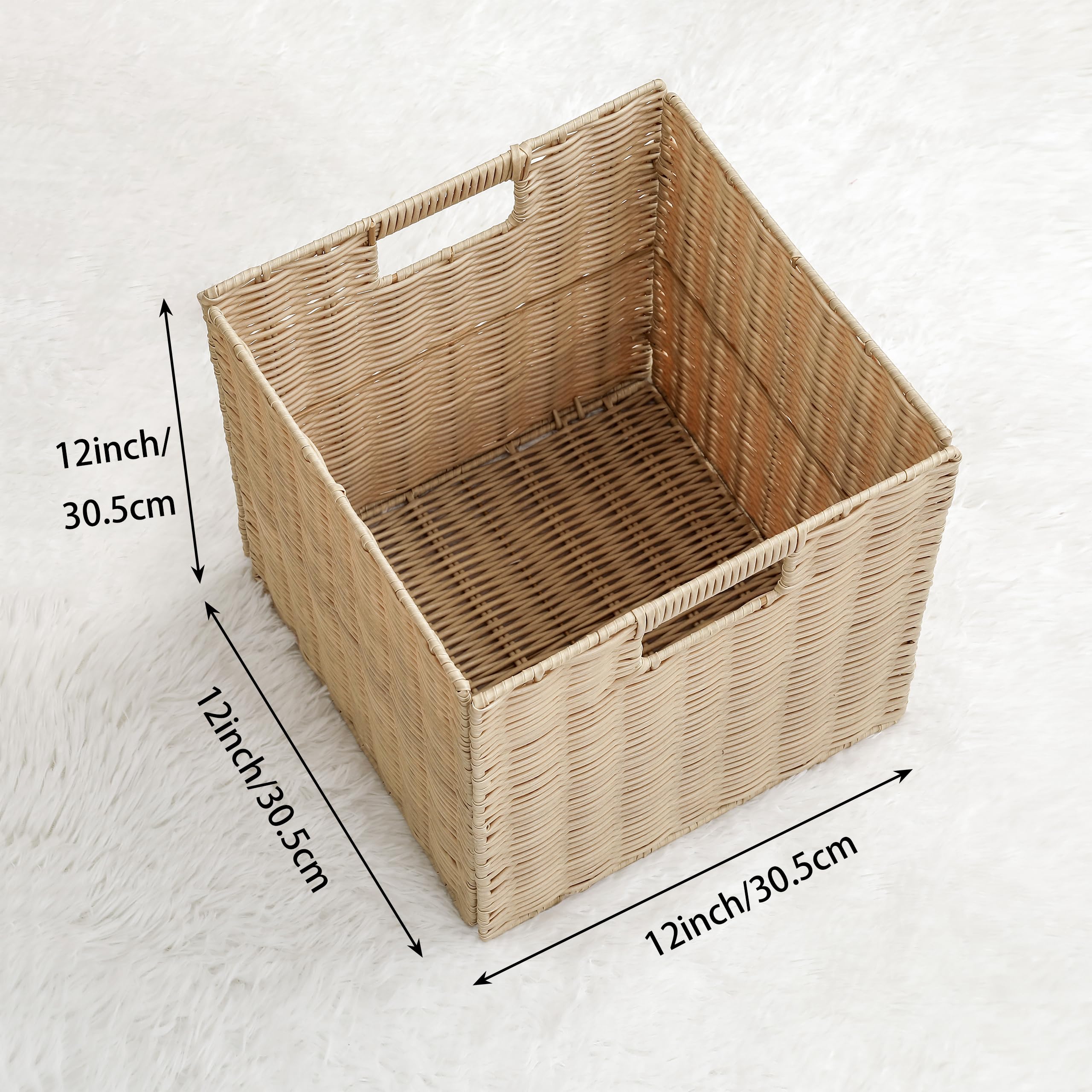 TAIMEI&G02 4er-Set Kallax Expedit Regal Korb/Kallax Korb Geflochten / 30,5 x 30,5 x 30,5H cm/Plastik Regalkorb/Faltkorb Flechtkorb/Regalbox Storage Box/Aufbewahrungskorb Regalkorb Faltbar, Beige