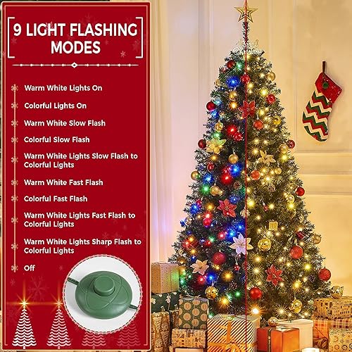 Vista 6 de Yaheetech 6ft Pre-lit Spruce Artificial Christmas Tree Hinges Tree with 300 Multicolor LED Lights & 818 Branch Tips & Metal Stand for Home, Office