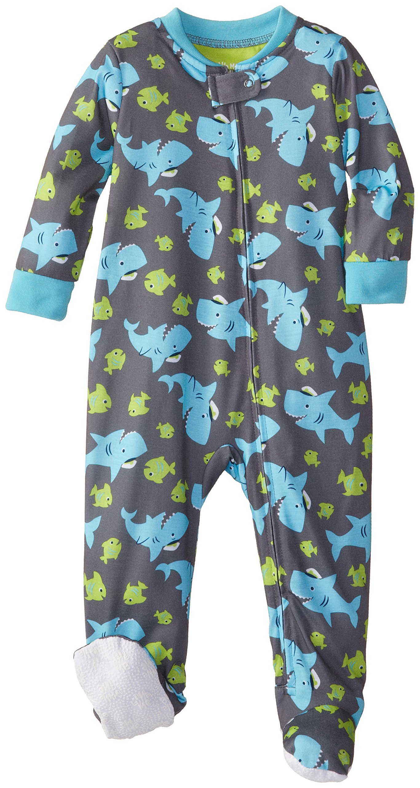 Little Me Baby Boys' Captain Shark Zip Front Footie, Grey/Multi, 12 Months