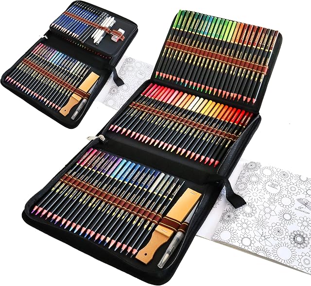 Watercolour Pencils For Artists, 96 Professional Colouring Pencils Drawing Art Set With Premium Black Zipper Pencil Bags, Perfect for Adults, Students Sketching, Colouring and Drawing