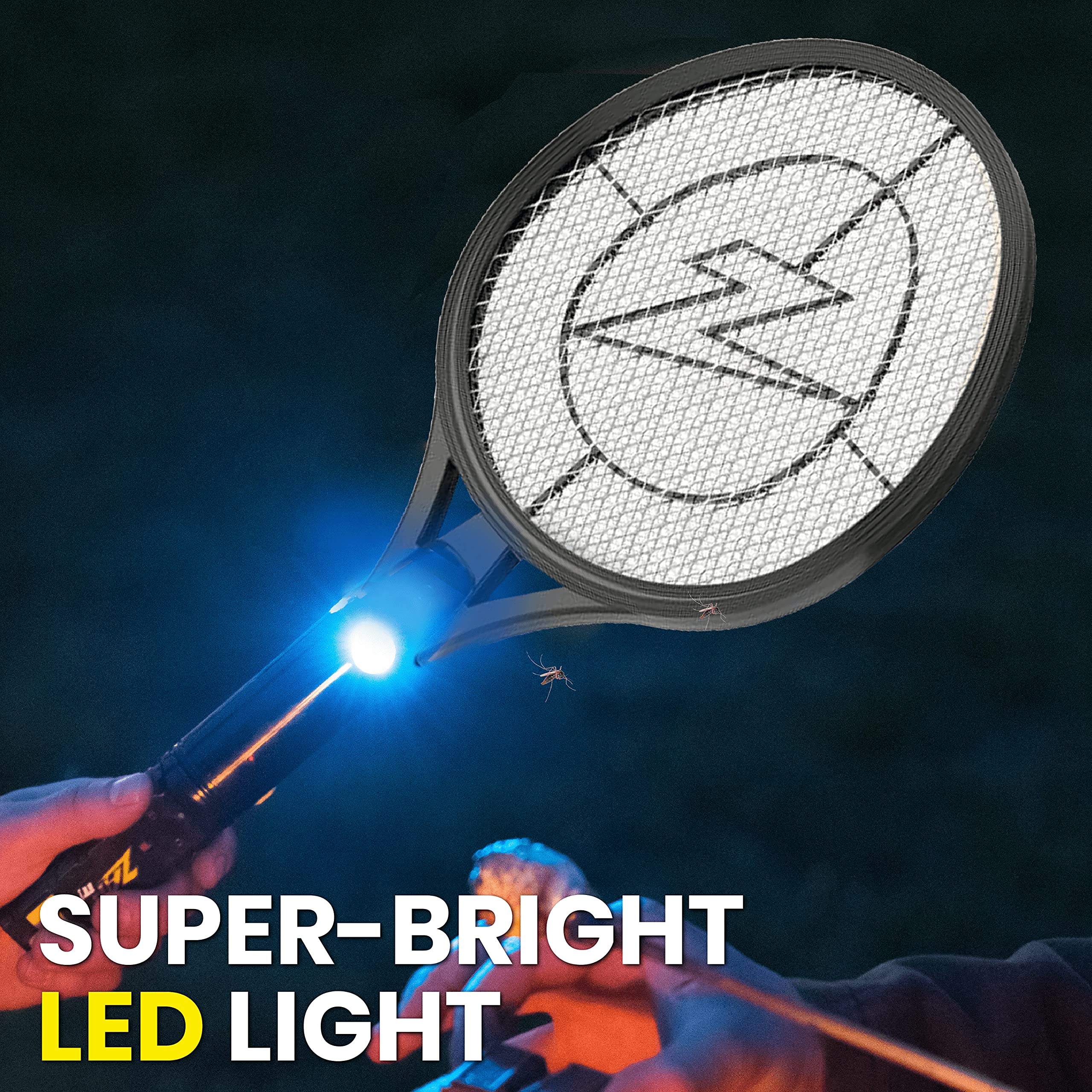 ZAP IT! Bug Zapper - Racchetta per insetti ricaricabile, 4.000 Volt, cavo di ricarica USB, confezione da 2