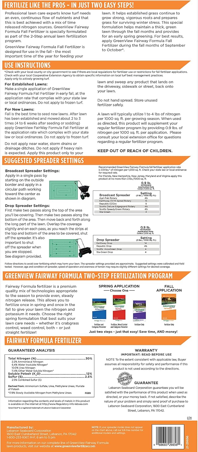 Greenview Fairway Formula Fall Fertilizer - 22.5 Lb - Covers 7,500 Sq. Ft.