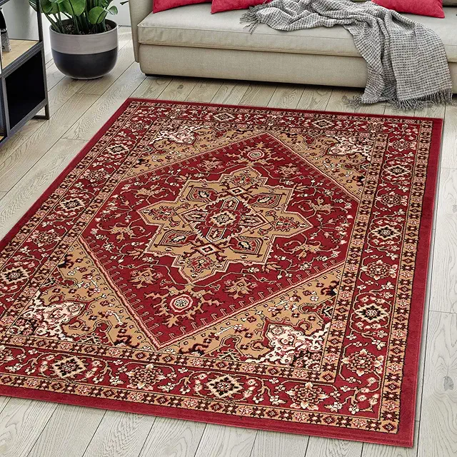 Oriental Pattern Carpet - Traditional Maroon Rug 120x170 cm for Living Room & Bedroom