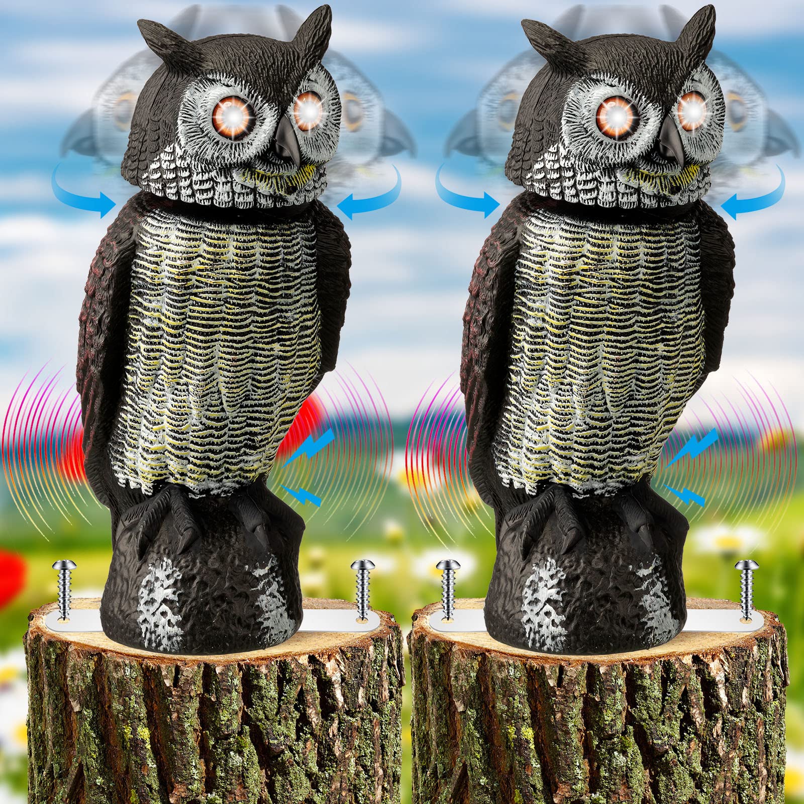 Buy Solar Powered Fake Owl Animal Decoy Bird ecrow 180 Degree Rotation Head Waterproof Bird