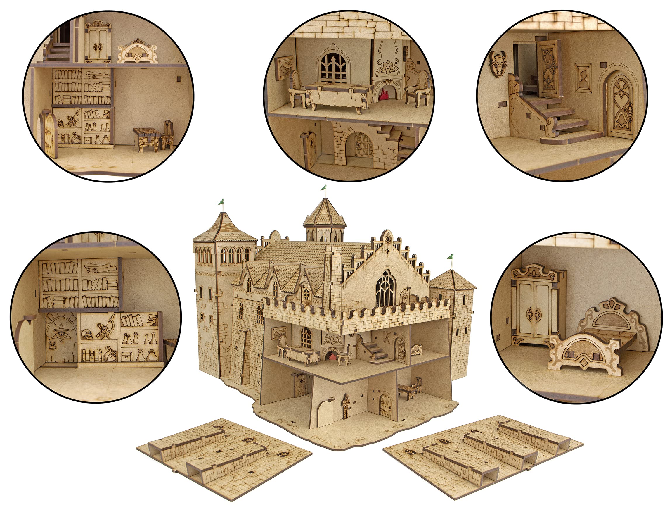 TowerRex King's Castle D&D Terrain, DND Accessories for Dungeons & Dragons, Pathfinder, Warhammer, Tabletop Buildings for Battle Map Grid, Wargaming Terrain, Scenery Kit for 28mm, 32mm Miniatures