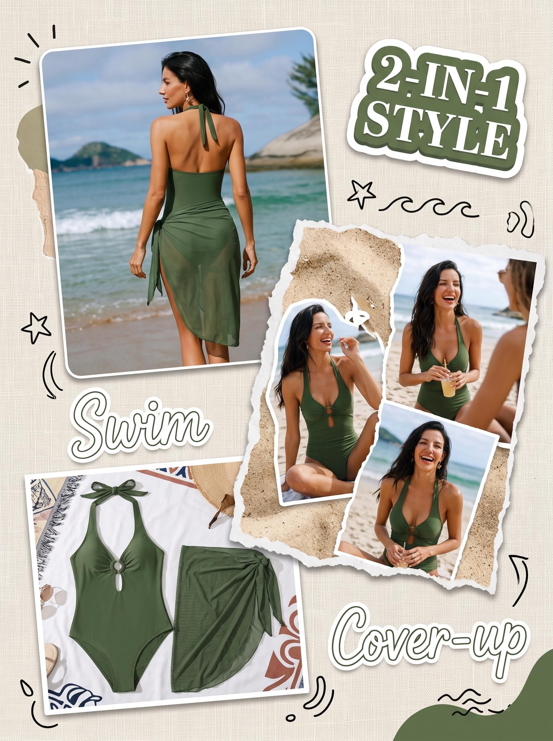 CUPSHE Maillot de bain une pièce dos nu pour femme