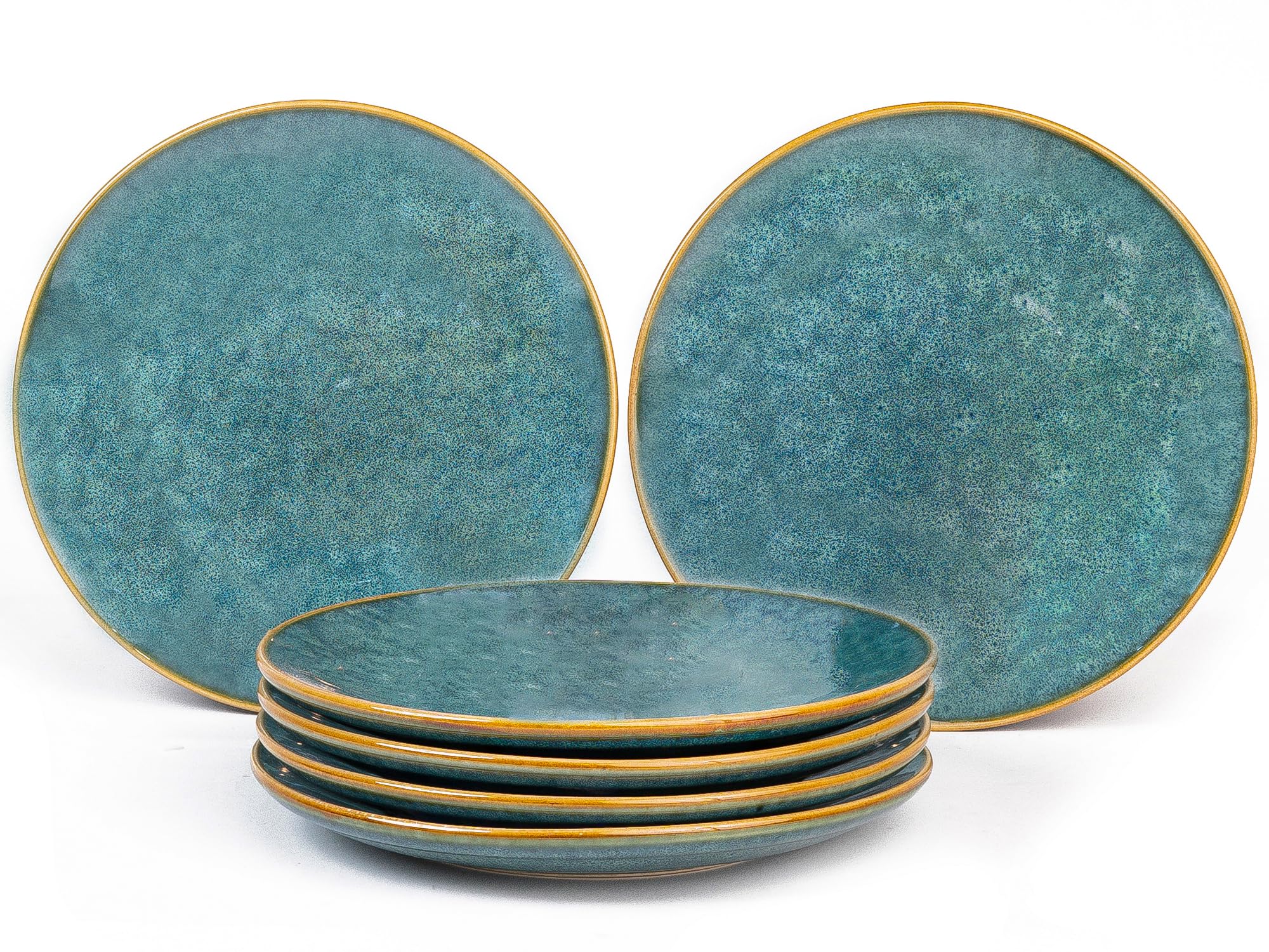 Gold Rim Porcelain Plates Set - Teal -13