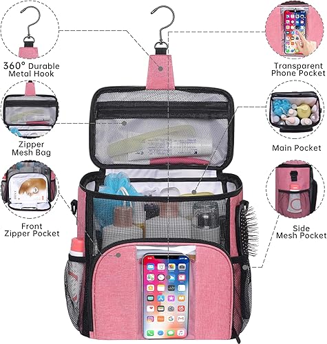 Miniatura 10 de VOCUS Neceser para hombres y mujeres, bolsa organizadora de artículos de tocador de viaje con gancho para colgar, bolsa de afeitar grande resistente