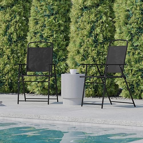 Miniatura 10 de Flash Furniture Mystic - Sillas plegables para patio, sillas de césped de textileno para exteriores con reposabrazos, juego de 2, color negro