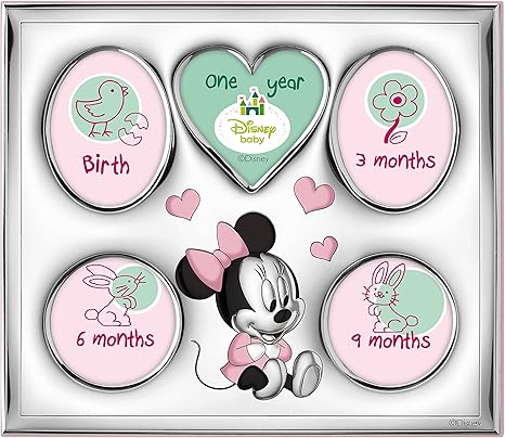 Amazon Com Marco De Fotos De Disney Baby Minnie Mouse My First Year My Family De 5 Agujeros Plateado Perfecto Para Regalo De Cumpleanos Del Bebe O Primer Ano Bebes