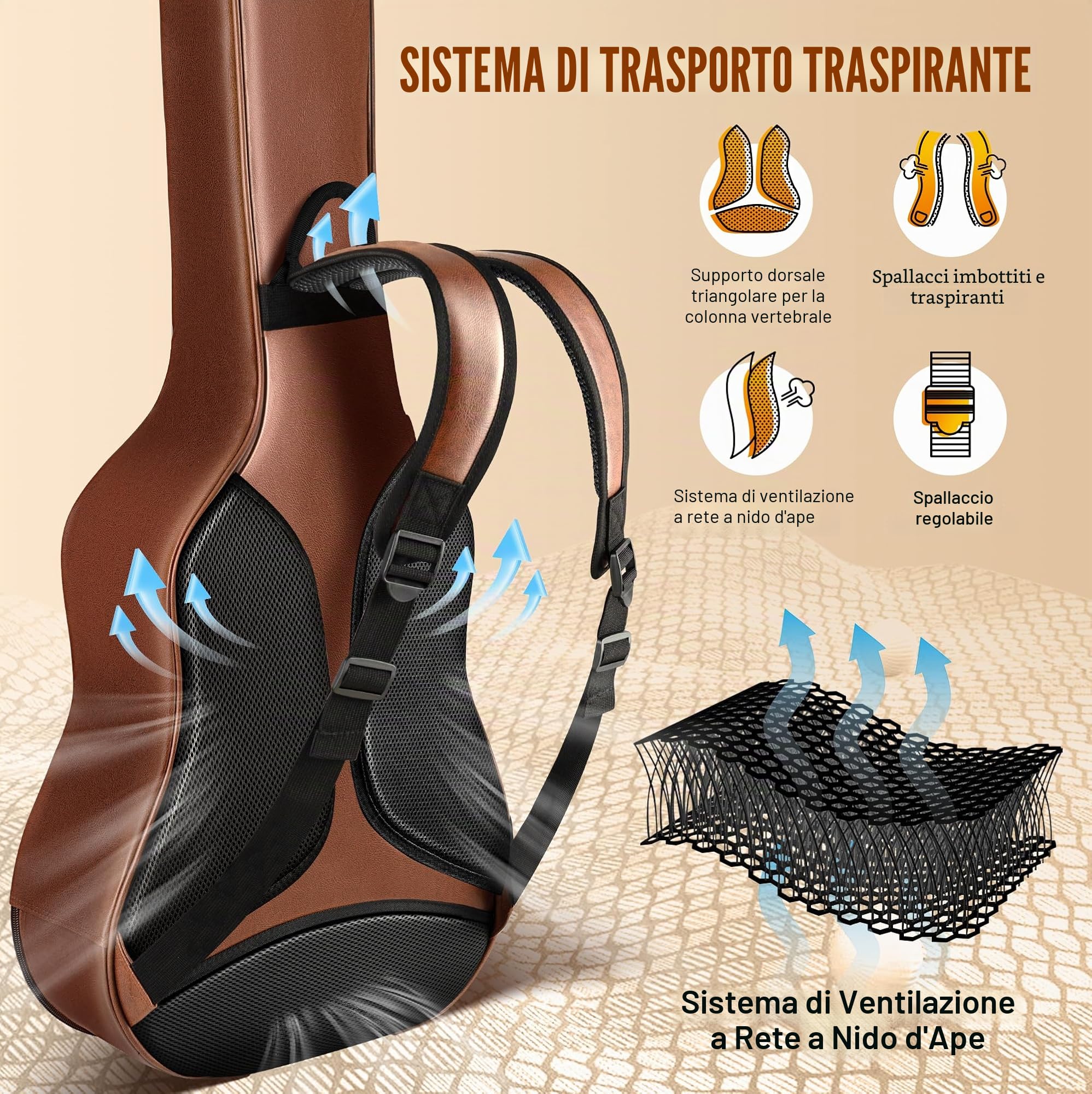 CAHAYA Custodia per Chitarra Acustica PU - Marrone Impermeabile con Imbottitura Traspirante 15 mm di Spessore - Doppia Cerniera