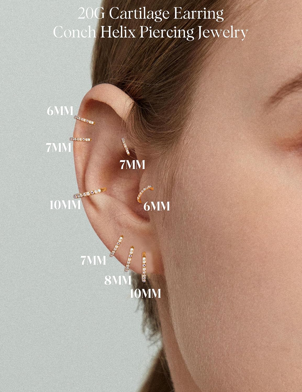 Staligue G23 Titanium Nose Rings Hoops - Opal and CZ 20G Nose Hoops for Women Men, Hinged Nose Ring Piercing Jewelry Septum Clicker Rings Cartilage Earring Conch Helix Piercing Jewelry 6/7/8/10mm - Image 4