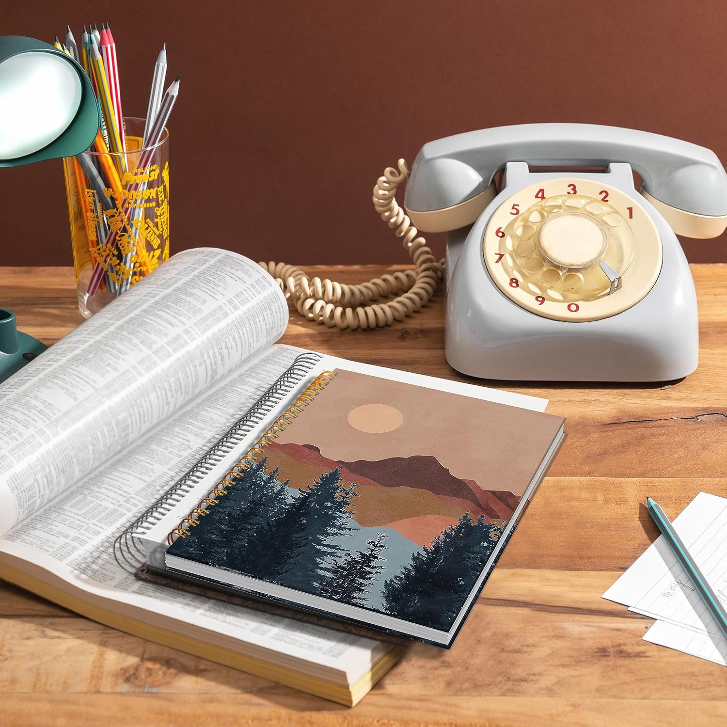 Abstract Boho Sun Mountain Spiral Notebook,Laminated Hard Cover,College Ruled 5.5×8.3 Inches,Office Supply,Journal Notebooks for Journaling Writing Work Office College,Boho Gifts - Image 3