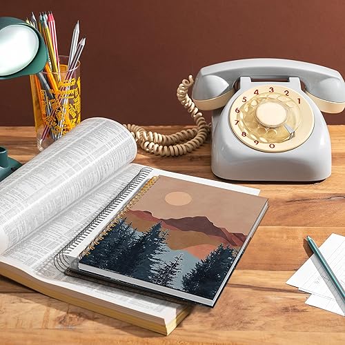 Miniatura 3 de Cuaderno abstracto bohemio con espiral de sol y montaña, cubierta dura laminada, con rayas universitarias de 5.5 x 8.3 pulgadas, suministro de