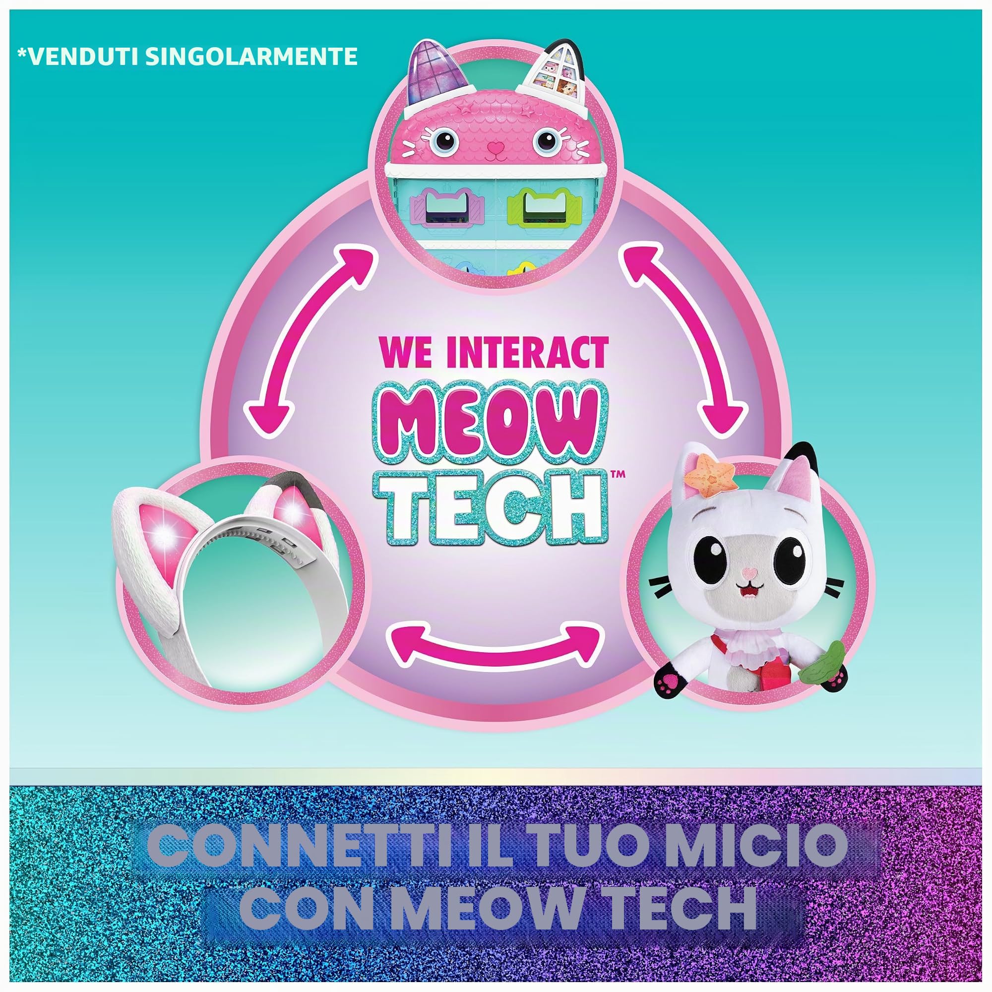 Gabby's Dollhouse: The Movie, Meow-Mazing, casa delle bambole interattiva, 7 stanze, occhi con schermo LCD, figure, Sound FX, giocattoli per bambini per ragazze e ragazzi dai 3 anni in su